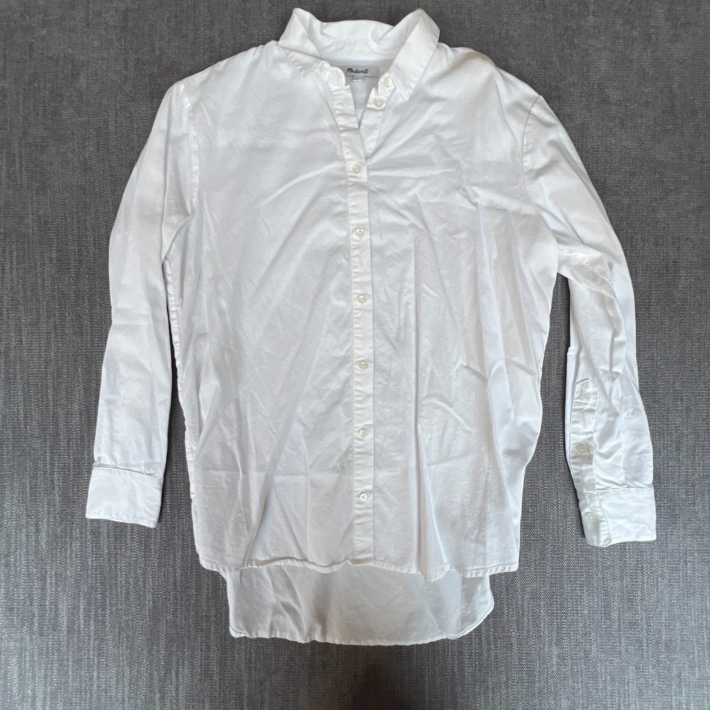 Madewell Top Shirt Womens XS White Long Sleeve High Low Hem Career Button Up